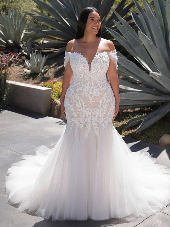 Odette-Mermaid wedding dress with long puff sleeves - Victoria & Vincent